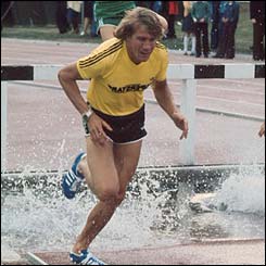 James Hunt takes part in a steeplechase race in 1977   