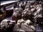 Mailbags lie on a London station during the dispute