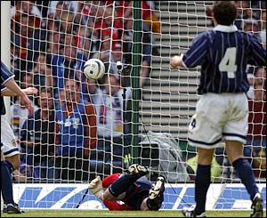 Fredi Bobic's header gives Germany the lead in the 23rd minute   