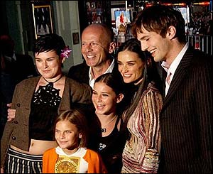 Bruce Willis and Demi Moore with their family and actor Ashton Kutcher