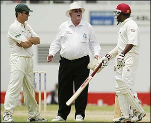 Brian Lara and rival skipper Steve Waugh are involved in a heated exchange