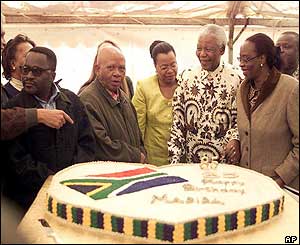 Nelson Mandela presented with a cake from the National African Congress