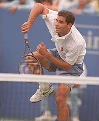 Pete Sampras serves during the 1995 US Open final