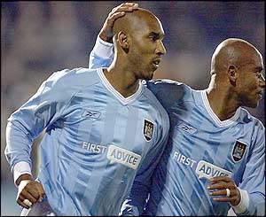 Man City's Nicolas Anelka celebrates his goal