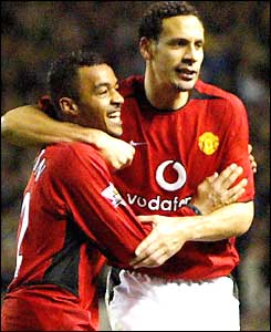 David Bellion is congratulated by Rio Ferdinand