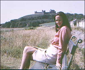 Yvonne alongside the castle at Llanstefan, in Carmarthenshire (from Keith Palmer, now in Virginia)