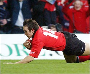Rhys Williams scores Wales' opening try against Scotland at the Millenium Stadium