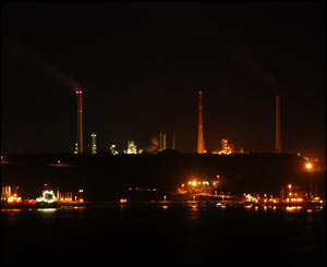 The Texaco Pembroke refinery and Jetty taken at night  from across the water in Milford Haven from the Rath. (Eddie Davies)