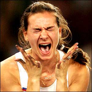 Yelena Isinbayeva of Russia  celebrates