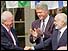 Rabin, Clinton and Hussein signing peace agreement (copyright: AP)