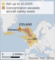 Map of UK showing ash cloud on 17 May 1800