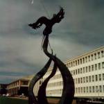 The Phoenix Memorial, University of Caen (Campus 1). The wartime university was completely destroyed after the Normandy Landings of June 1944. The phoenix represents its postwar resurrection from the ashes. The Phoenix Memorial, University of Caen (Campus 1). The wartime university was completely destroyed after the Normandy Landings of June 1944. The phoenix represents its postwar resurrection from the ashes.