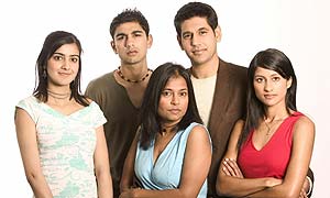 L-R: Roopa - (Rakhee Thakrar); Arun - (Dharmesh Patel); Rita - mother - (Bharti Patel); Pradeep - father - (Ashvin-Kumar Joshi); Jasmine - (Hema Mangoo)