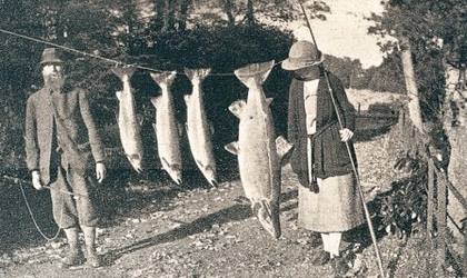Mrs Morison with her 61lb salmon and three others in 1924, the heaviest fish caught on a fly by a woman