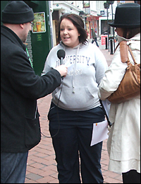 University student Catherine is interviewed