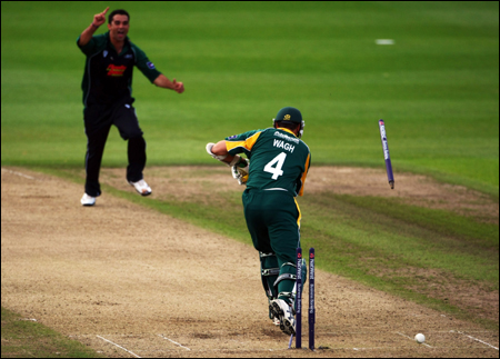 Kabir Ali takes a wicket