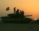 Silhouette of an American tank in the Gulf War