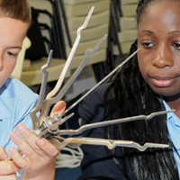 Pupils looking at medical artefacts