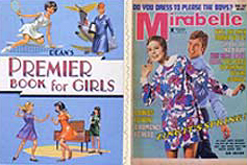 Top left: Premier Book for Girls, Dean & Son 1959; top right: Mirabelle, IPC Media 1968; bottom: Poster UK Youth c.1985