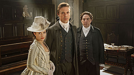 (L-R) Andrew Buchan as William Garrow, Lyndsey Marshal as Lady Sarah Hill and Alun Armstrong as John Southouse in Garrow's Law