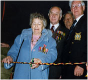 Andrée Dumont  opens the Western European Escape Line display at the Eden Camp Museum in 1997