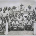 My Grandfather pictured at Dehradun, India, on a commission with Italian Prisoner’s of War — they were building an altar for a church.  You can see the altar in the background.  My Grandfather is pictured in the centre - holding his hat.