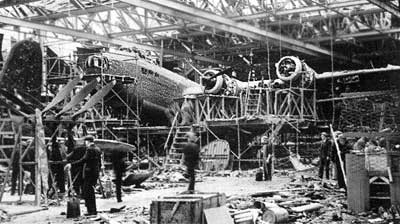 The Stirling erection bay after a WWII factory bombing in 1941