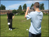 Teenager films his friends football skills