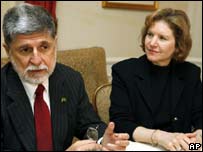 O ministro das Relações Exteriores, Celso Amorim, e a representante comercial dos Estados Unidos, Susan Schwab
