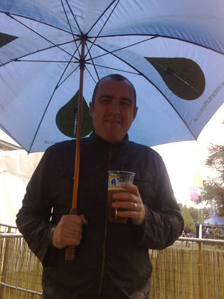 Assistant producer Jonny with pint