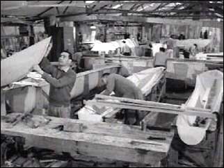 Black and white photograph of the brothers' workshop