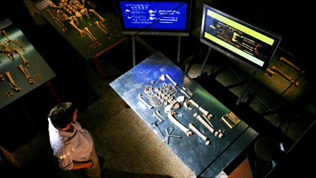 Fabian Kanz with the skeleton of Cleopatra's sister, skull removed