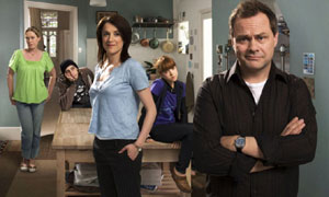 Picture shows (L-R) Anna Crilly, Rasmus Hardiker, Raquel Cassidy, Antonia Campbell-Hughes and Jack Dee in Lead Balloon