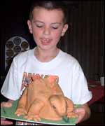 Pic: Boy with dinosaur birthday cake: link.