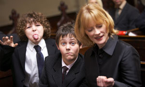 L-R: Ben (Daniel Roche), Jake (Tyger Drew-Honey) and Mum (Claire Skinner) (image: Hat Trick/BBC)