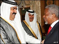 امير و وزير خارجه قطر و کوفی عنان (عکس از آرشيو)