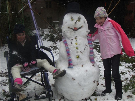 With a snowman