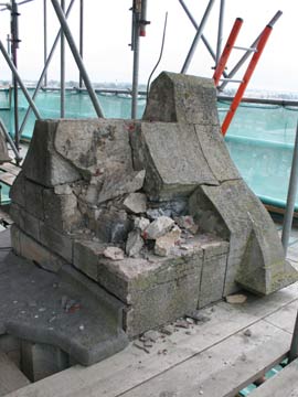A pinnacle needing rebuilding at Canterbury Cathedral