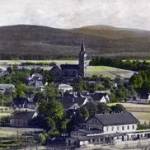 View of  Niklasdorf from another angle. Railway station in the foreground. Prison camp lies rear of church.