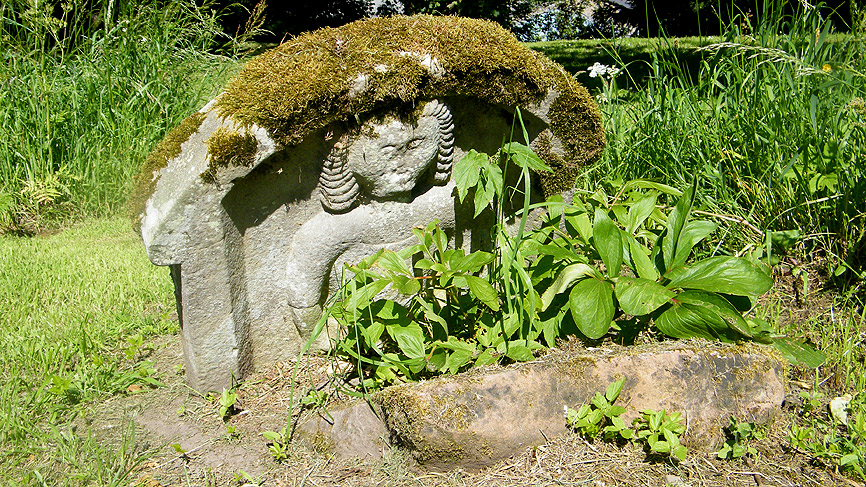 Fallen gravestones, it's claimed one could belong to the last witch of Denholm