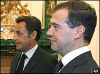 O presidente francês, Nicolas Sarkozy e o presidente russo, Dmitri Medvedev. Foto: AP