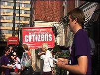 Workers campaigning