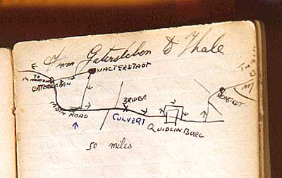 Picture of Tommy's war diary, showing an escape route which he used