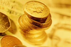 Pile of one pound coins