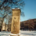 This is the Cenotaph at Castle Park, Whitehaven, Cumbria, following a snowfall.  Each year in November, on Remembrance Sunday, poppy wreaths are laid as a tribute to the victims of World War Two and other conflicts. Similar services are held throughout Britain. A Silent Witness ‘Never Forget’