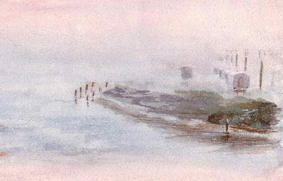 Original watercolour by Brian Willis of R. Lagan from Albert Bridge