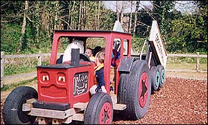 Children in tractor.