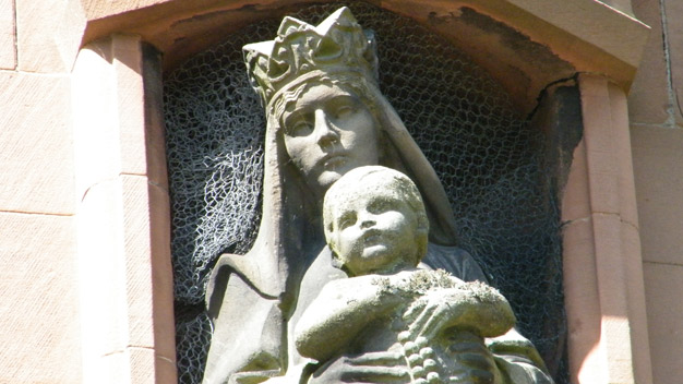 Close up of Madonna and Child statue