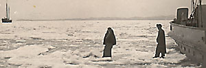 Walking across the ice at Wei Hai Wei on the north coast of China.