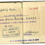 Brown hard-back pass book number 235 giving authorisation to ride a bicycle — dated 7th April 1945.  R.N.B Chatham